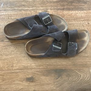Birkenstocks Arizona Brown/Black Suede Straps Size 8/8.5 Eur 39 Slip On Sandals